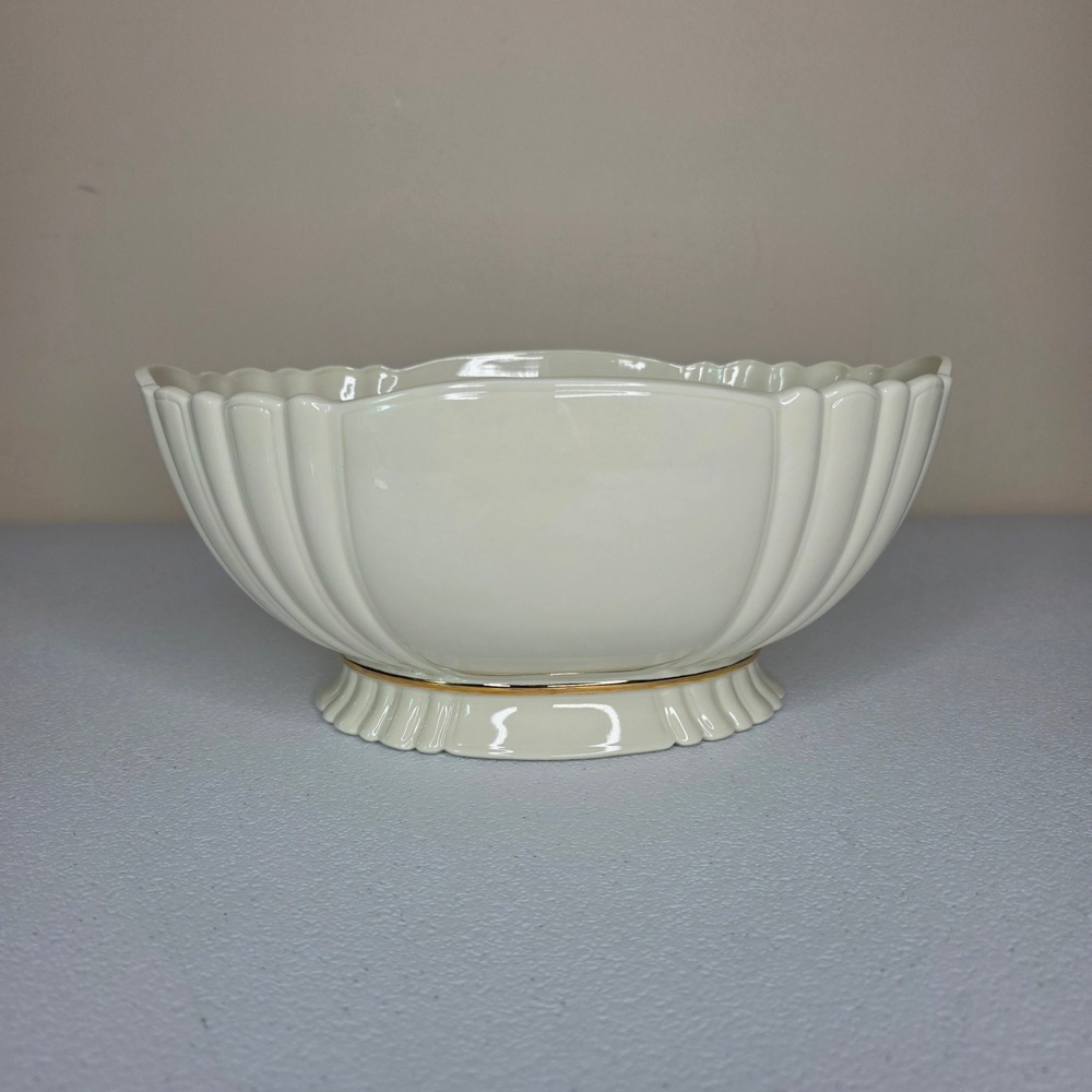 Lenox Serving Bowl Centerpiece Cream Say it with Silk Fluted Gold Trim Elegant